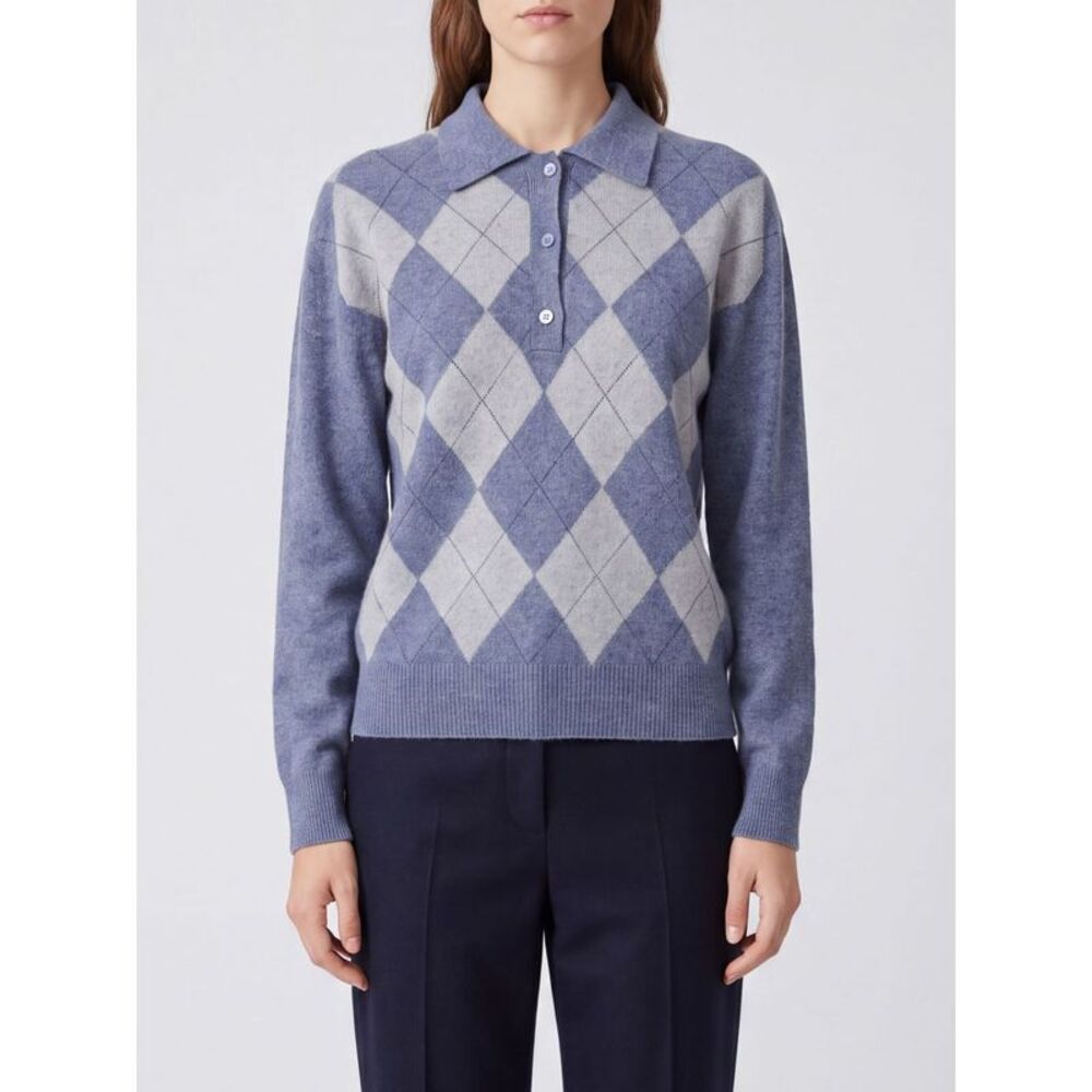 Rohe Women Argyle Long-Sleeved Knit Polo Rohe In A Wool And Silk Blend